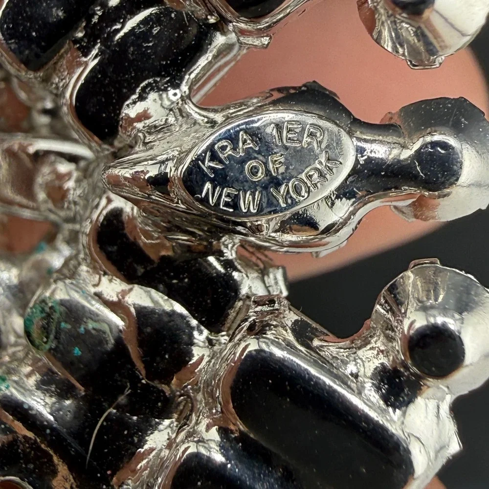 Vintage Kramer NY Brooch Snowflake Clear Rhinestone Baguette Pear Statement